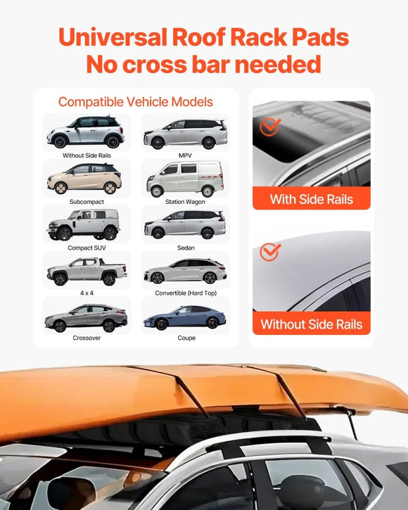 VEVOR Soft Roof Rack Pads 33in 176lbs Load Capacity for Kayak Canoe Surfboard Luggage - RnR Galore