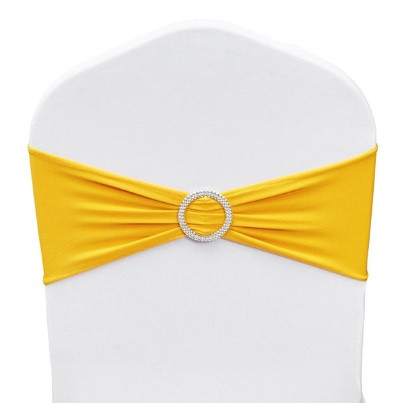 VEVOR Stretch Spandex Chair Sashes, Chair Slipcover and Stretch Chair Sash with Round Buckle, Elastic Chair Bands, Fitting Wedding, Holiday, Banquet, Party Chair Decoration (100 PCS Golden Yellow) - RnR Galore