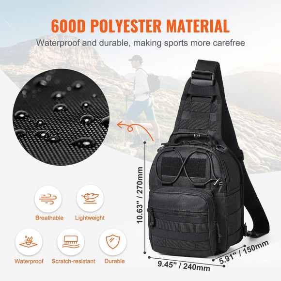 VEVOR Tactical Sling Bag 10L Military Rover Shoulder Sling Backpack Black - RnR Galore
