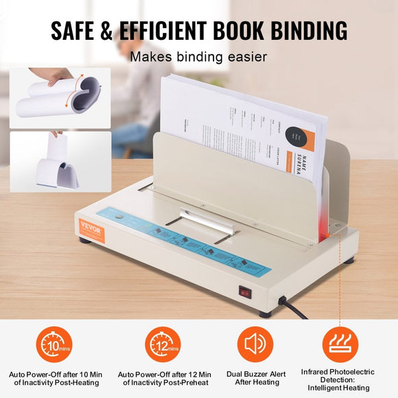 VEVOR Thermal Binding Machine, 500 Sheets Capacity Book Binding Machine, Thermal Book Binder 50mm Binding Thickness A3(Short Edge)/A4/A5 Document, with Infrared Optical Detection - RnR Galore