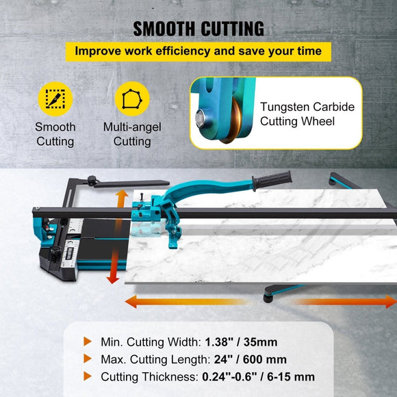 VEVOR Tile Cutter 24in Cutting Tool w/ Laser Guide Single Rail Double Brackets - RnR Galore