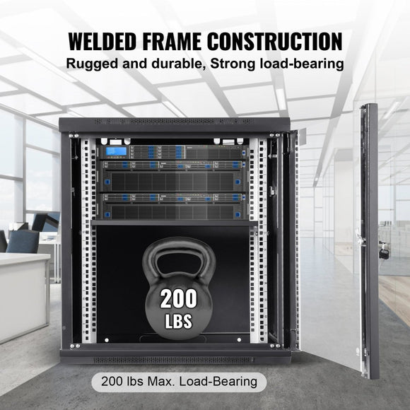 VEVOR Wall Mount Server Cabinet, Locking Glass Door, 90.72 kg Load Capacity, for IT & A/V Equipment - RnR Galore