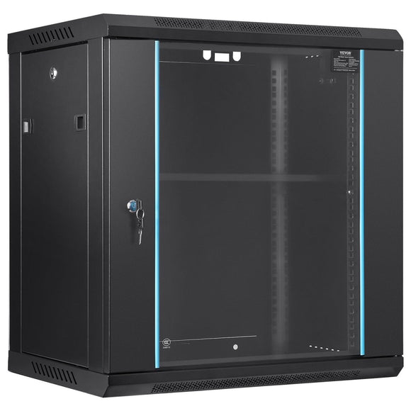 VEVOR Wall Mount Server Cabinet, Locking Glass Door, 90.72 kg Load Capacity, for IT & A/V Equipment - RnR Galore