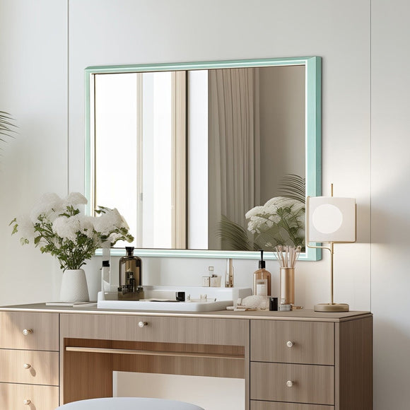 Wall Mirror Rectangular Frame Bathroom 70x90cm Turquoise - RnR Galore