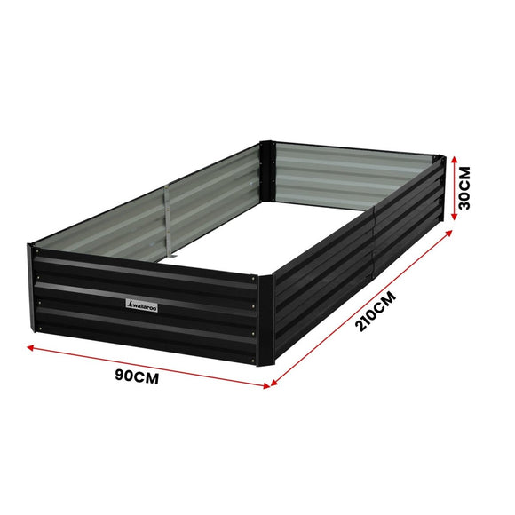 Wallaroo Garden Bed 210 x 90 x 30cm Galvanized Steel - Black - RnR Galore