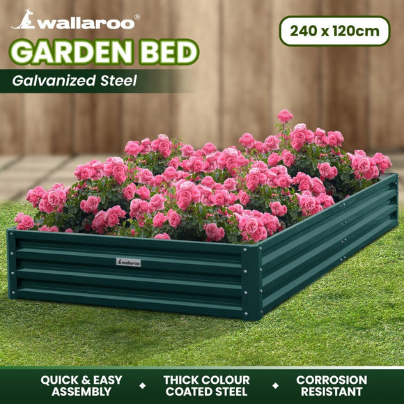 Wallaroo Garden Bed 240 x 120 x 30cm Galvanized Steel - Green - RnR Galore