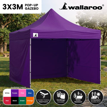 Wallaroo Gazebo Tent Marquee 3x3 PopUp Outdoor Purple - RnR Galore