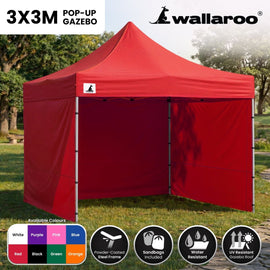 Wallaroo Gazebo Tent Marquee 3x3 PopUp Outdoor Red - RnR Galore
