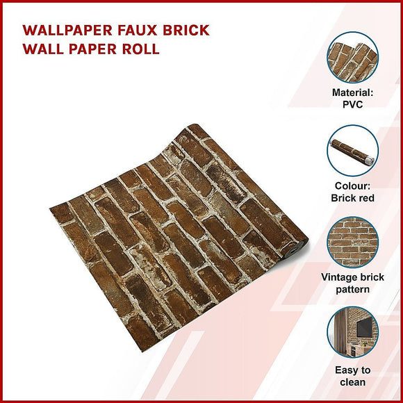 Wallpaper Faux Brick Wall Paper Roll - RnR Galore