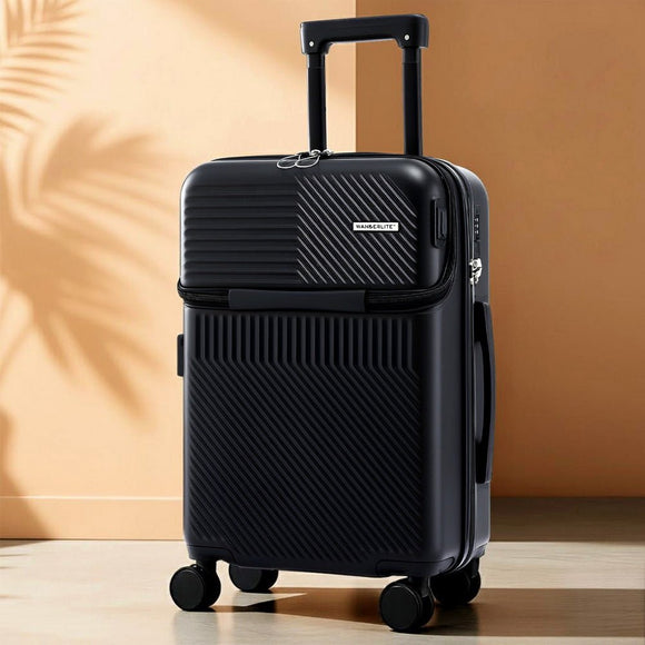 Wanderlite 20" Luggage Suitcase Front Pocket Travel Carry On TSA Black - RnR Galore