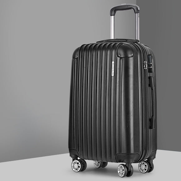 Wanderlite 24" 66cm Luggage Trolley Travel Set Suitcase Carry On Hard Case TSA Lock Lightweight Black - RnR Galore