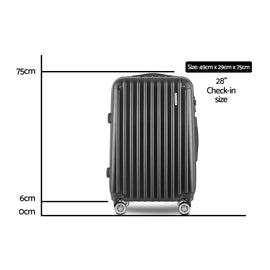 Wanderlite 28" 75cm Luggage Trolley Travel Set Suitcase Carry On Hard Case TSA Lock Lightweight Black - RnR Galore
