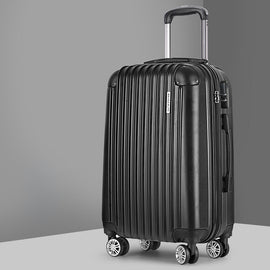 Wanderlite 28" 75cm Luggage Trolley Travel Set Suitcase Carry On Hard Case TSA Lock Lightweight Black - RnR Galore