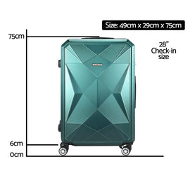 Wanderlite 28" 75cm Luggage Trolley Travel Suitcase Carry On Storage TSA Hardshell Atrovirens - RnR Galore