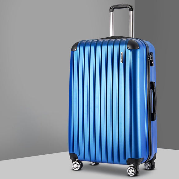 Wanderlite 28" 75cm Luggage Trolley Travel Suitcase Set Carry On Hard Case TSA Lock Lightweight Blue - RnR Galore
