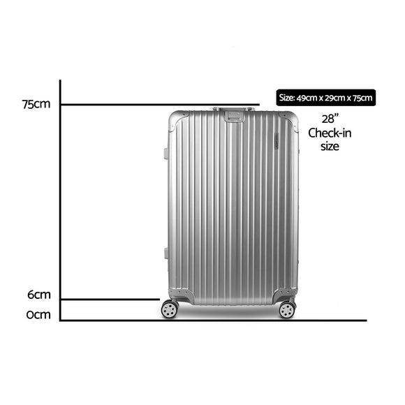 Wanderlite 28" Luggage Trolley Travel Suitcase Set TSA Carry On Lightweight Aluminum Silver - RnR Galore