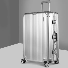 Wanderlite 28" Luggage Trolley Travel Suitcase Set TSA Carry On Lightweight Aluminum Silver - RnR Galore