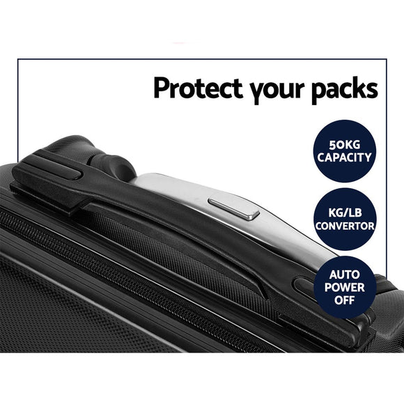 Wanderlite 2pc Luggage Trolley Set Suitcase Travel TSA Carry On Hard Case Lightweight Black - RnR Galore
