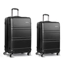 Wanderlite 2pc Luggage Trolley Set Suitcase Travel TSA Carry On Hard Case Lightweight Black - RnR Galore