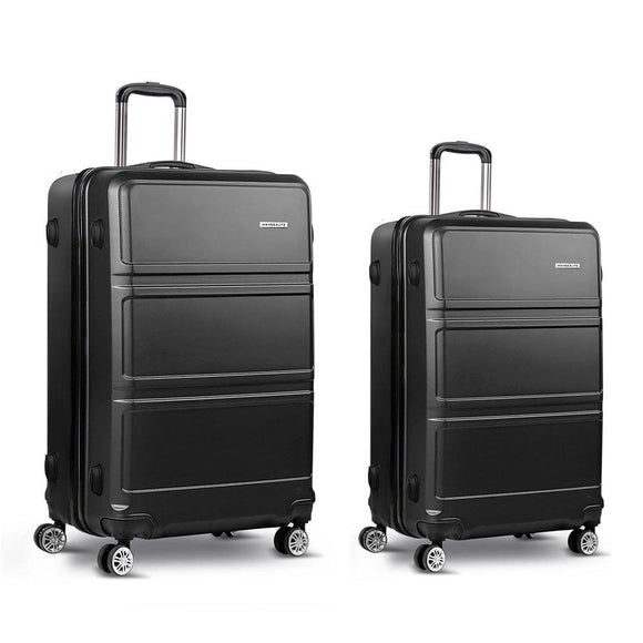 Wanderlite 2pc Luggage Trolley Set Suitcase Travel TSA Carry On Hard Case Lightweight Black - RnR Galore