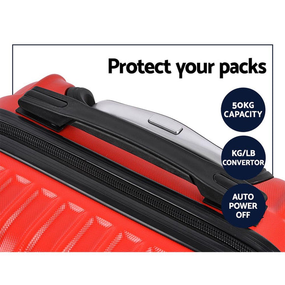 Wanderlite 2pc Luggage Trolley Travel Set Suitcase Carry On TSA Hard Case Lightweight Red - RnR Galore