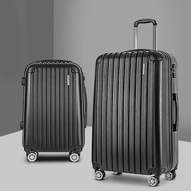 Wanderlite 2pcs Luggage Trolley Set Travel Suitcase Carry On Hard Case Lightweight Black - RnR Galore