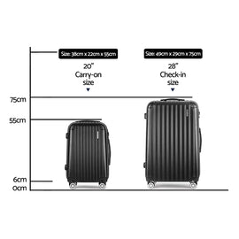 Wanderlite 2pcs Luggage Trolley Set Travel Suitcase Carry On Hard Case Lightweight Black - RnR Galore