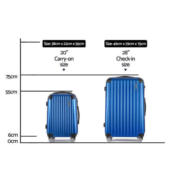 Wanderlite 2pcs Luggage Trolley Set Travel Suitcase Carry On Hard Case Lightweight Blue - RnR Galore
