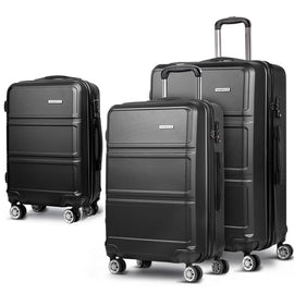 Wanderlite 3pc Luggage Trolley Set Suitcase Travel TSA Carry On Hard Case Lightweight Black - RnR Galore