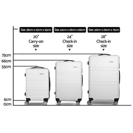 Wanderlite 3pc Luggage Trolley Set Suitcase Travel TSA Carry On Hard Case Lightweight White - RnR Galore