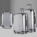 Wanderlite 3pc Luggage Trolley Travel Set Suitcase Carry On TSA Lock Hard Case Lightweight Silver - RnR Galore