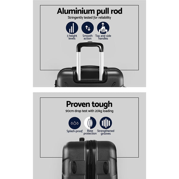 Wanderlite 3pc Luggage Trolley Travel Suitcase Set TSA Hard Case Lightweight Black - RnR Galore