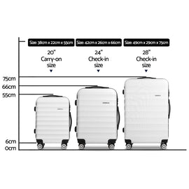 Wanderlite 3pcs Luggage Trolley Travel Suitcase Set TSA Hard Shell Case Strap White - RnR Galore