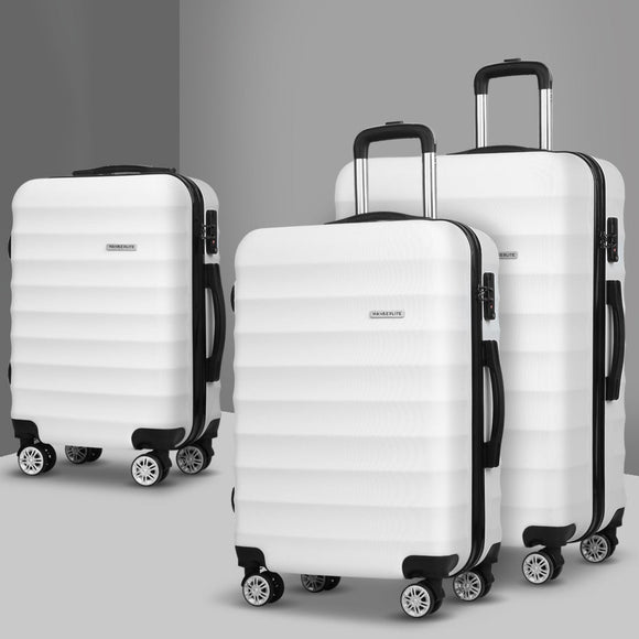 Wanderlite 3pcs Luggage Trolley Travel Suitcase Set TSA Hard Shell Case Strap White - RnR Galore