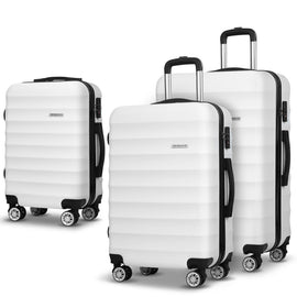Wanderlite 3pcs Luggage Trolley Travel Suitcase Set TSA Hard Shell Case Strap White - RnR Galore