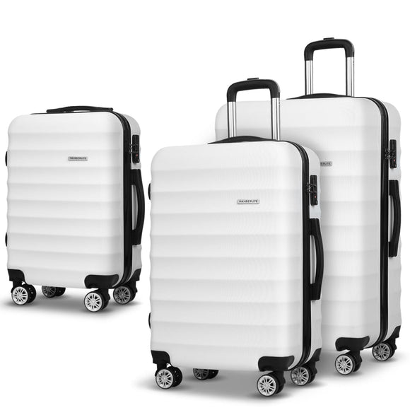 Wanderlite 3pcs Luggage Trolley Travel Suitcase Set TSA Hard Shell Case Strap White - RnR Galore