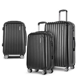 Wanderlite 3pcs LuggageTrolley Set Travel Suitcase Storage Organiser Carry On Hard Case TSA Lightweight Black - RnR Galore