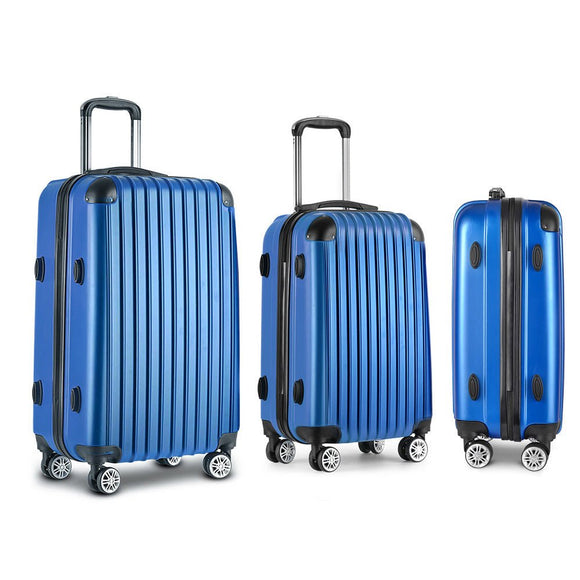 Wanderlite 3pcs LuggageTrolley Set Travel Suitcase Storage Organiser Carry On Hard Case TSA Lightweight Blue - RnR Galore