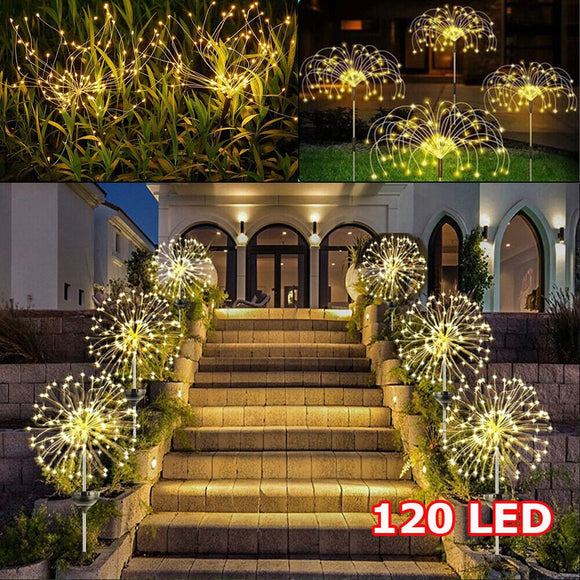 Warm White Fireworks 120 LED Fairy String Lights Starburst Solar Xmas Garden Night Lamp Hot NEW - RnR Galore