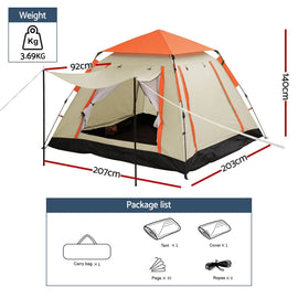 Weisshorn Pop Up Camping Tent 3 - 4 Person Automatic Tent Instant Setup Waterproof - RnR Galore