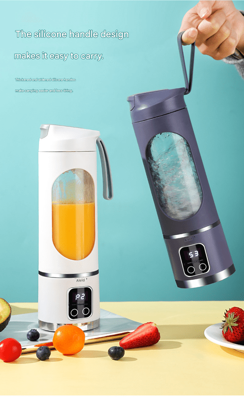 White 7.4V Portable Blender Smoothie Maker 450ml Wireless Rechargeable Juicer Cup with 12 - Blade Stainless Steel Cutter, LED Digital Display, USB Charging Personal Blender for Travel Gym Office Home - RnR Galore