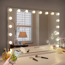 White Bluetooth Hollywood Mirror Rectangle Vanity Wall Light - RnR Galore
