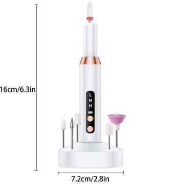 White Cordless Electric Nail Drill Kit - Portable Manicure Pedicure Polisher with 12 Bits - RnR Galore