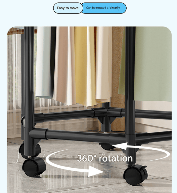 White double layer 360° Rotating Portable Garment Rack - Heavy Duty Rolling Clothes Stand with Wheels for Bedroom & Laundry - RnR Galore