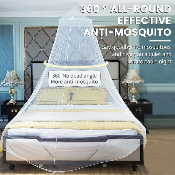 White Hanging Princess Bed Canopy Mosquito Net - Dome Bedding for Dorm Rooms & Bedrooms (Fits 1.5m - 1.8m Beds) - RnR Galore