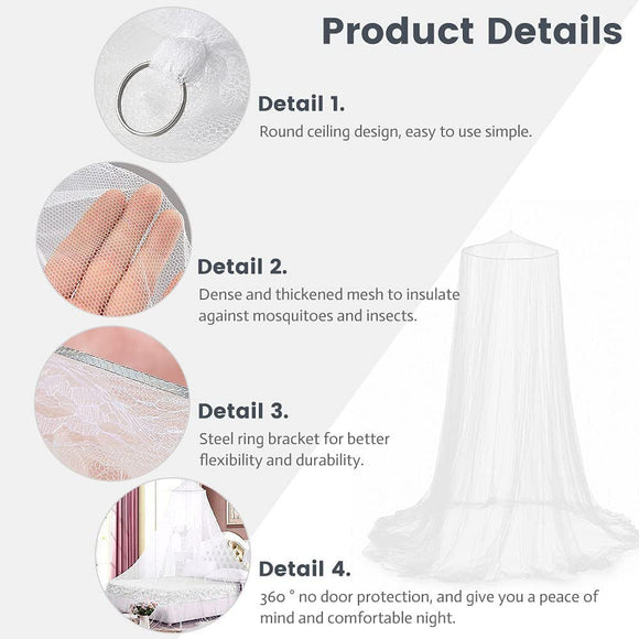 White Hanging Princess Bed Canopy Mosquito Net - Dome Bedding for Dorm Rooms & Bedrooms (Fits 1.8m - 2m Beds) - RnR Galore