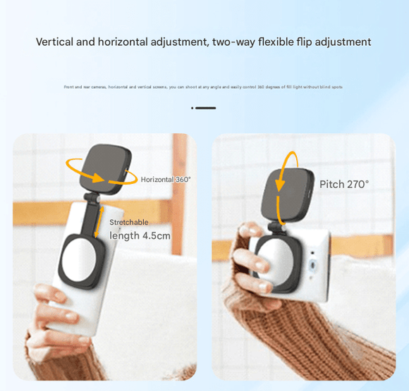 White Magnetic Foldable Selfie Light with Mirror - Rechargeable LED Fill Light for iPhone & Android Vlogging(Mobile phone is a shooting prop and is not included) - RnR Galore