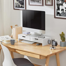 White Monitor Stand with Drawers - RnR Galore