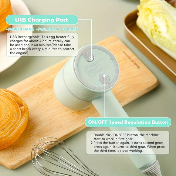 White Wireless charging handheld mixer, 30W with three - speed settings. Dual whisk heads designed for whipping eggs, cream, and batter. Suitable for both kitchen and outdoor use, also an ideal gift. - RnR Galore