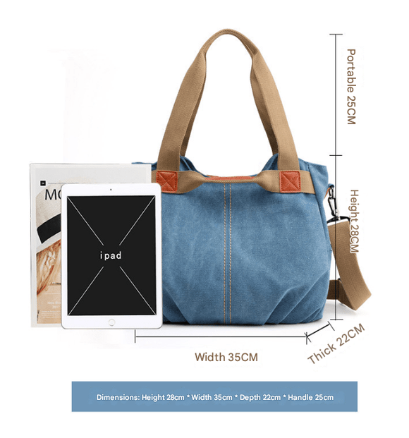White Women's Retro Canvas Tote Bag Large Capacity Shoulder Handbag Adjustable Crossbody Strap 35cm for Travel Work & Daily Use - RnR Galore